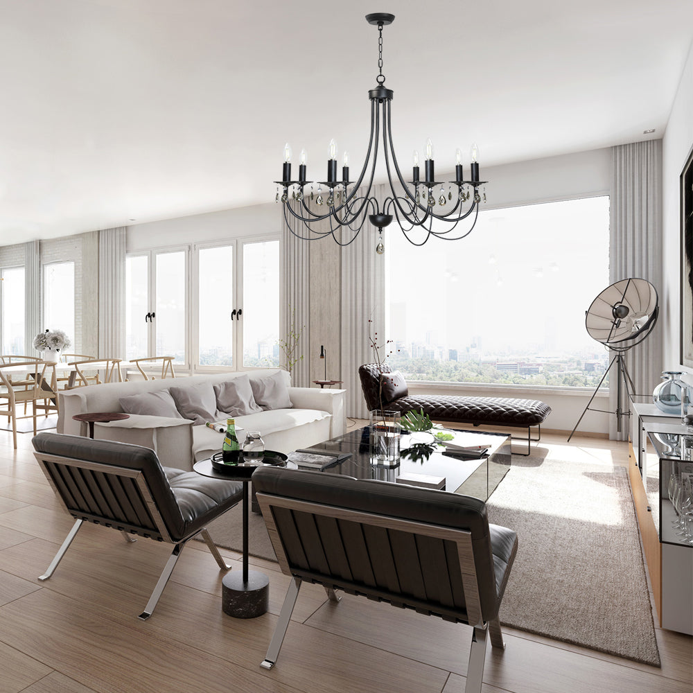 Crystal Chandeliers 8 Lights Black Chandelier Mid Century Ceiling Lighting Dining Room Light Fixtures Elegant Pendant Lighting for Dining Room