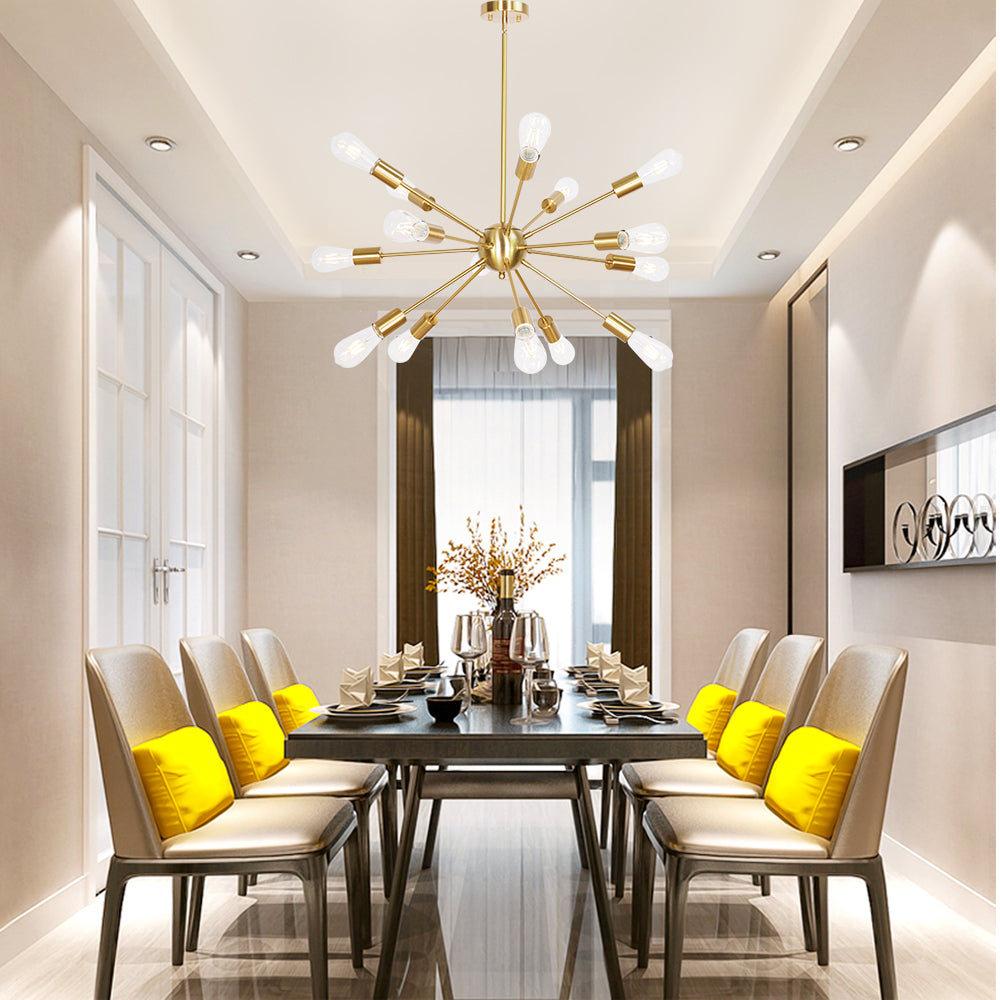 Brass Sputnik Ceiling Light – Multi-Directional 15-Light Chandelier with Customizable Height Kitchen Island Hanging Lights for dining rooms entryways
