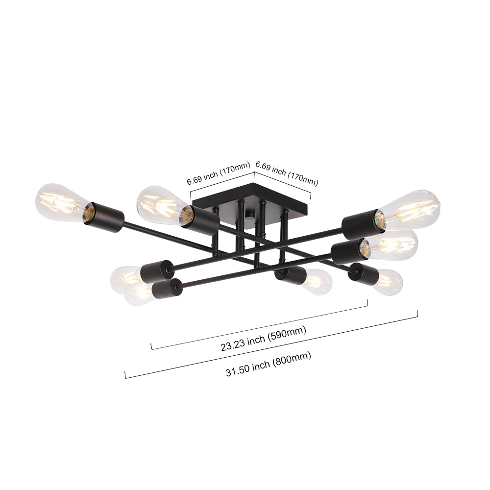 Modern Sputnik Ceiling Light – Black 6-light Flush Mount Lighting for Bathroom Elegance