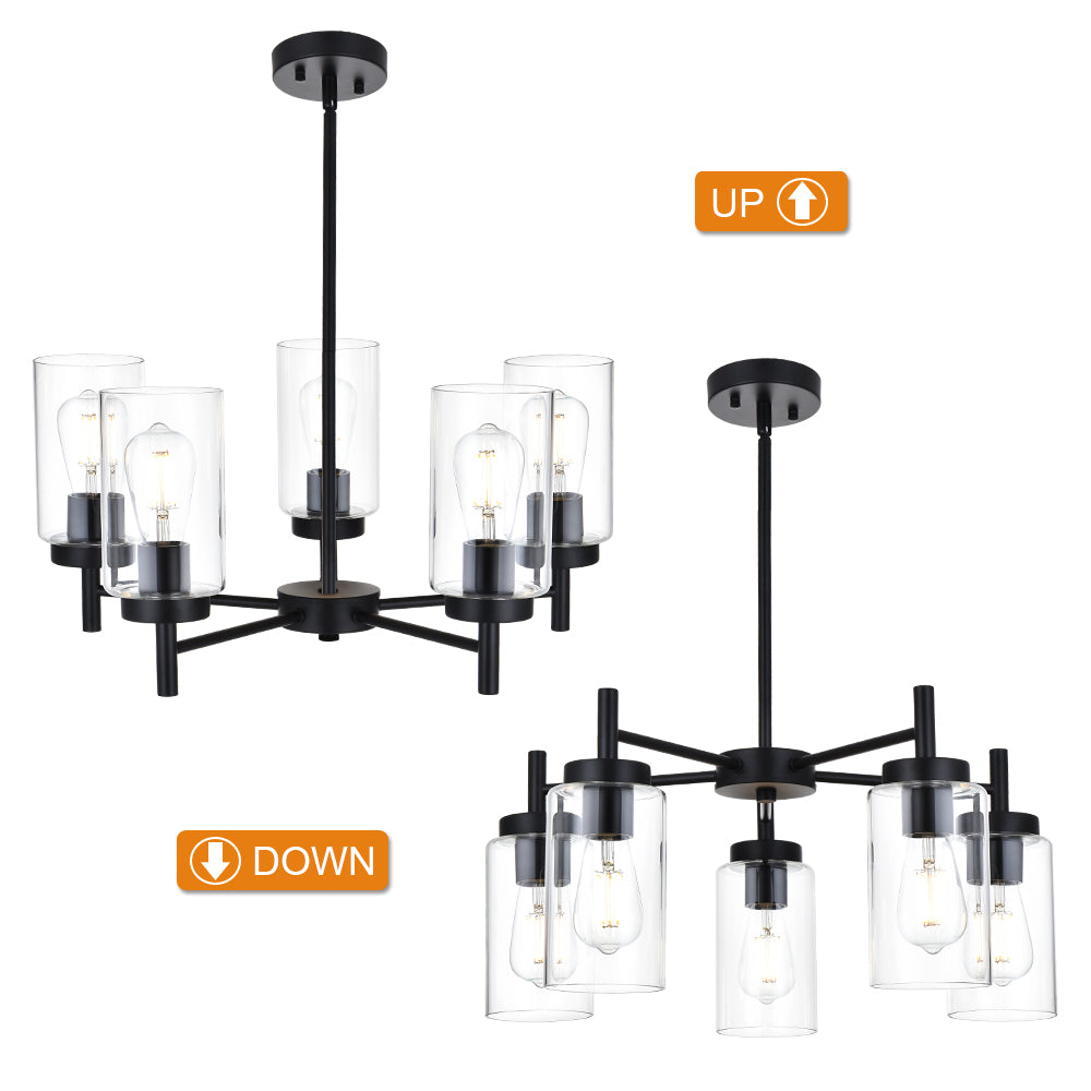 Contemporary 5-Light Large Chandeliers Oil Rubbed Bronze Modern Lighting Fixtures Hanging Clear Glass Shades Pendant Lighting for Dining Room Living Room Kitchen