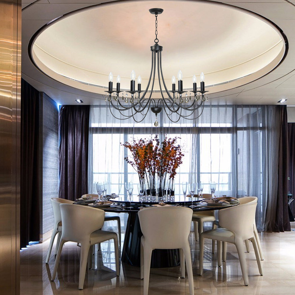 Crystal Chandeliers 8 Lights Black Chandelier Mid Century Ceiling Lighting Dining Room Light Fixtures Elegant Pendant Lighting for Dining Room