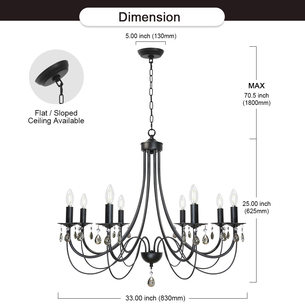 Crystal Chandeliers 8 Lights Black Chandelier Mid Century Ceiling Lighting Dining Room Light Fixtures Elegant Pendant Lighting for Dining Room