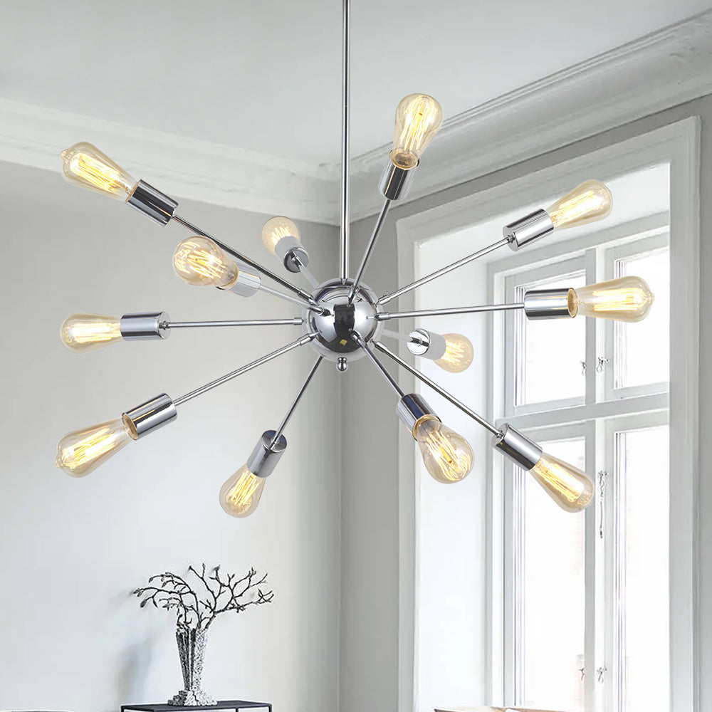 Chrome Sputnik Ceiling Light – Multi-Directional 12-Light Chandelier with Customizable Height Kitchen Island Hanging Lights for dining rooms entryways