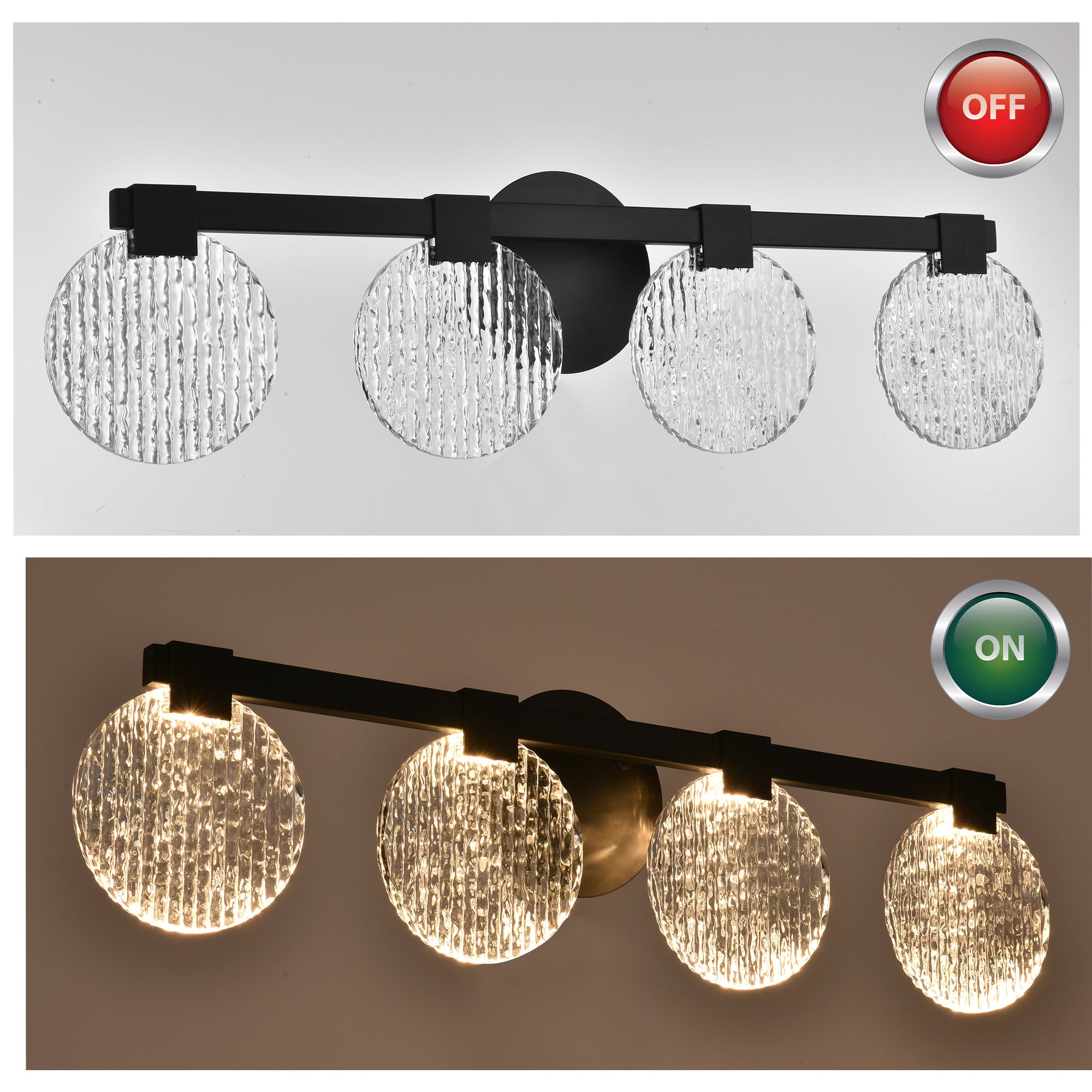 Integrated LED 4-lights Vanity Lights – Rustproof Stainless Steel & Shatterproof Acrylic Lampshade – Bathroom Mirror Lighting