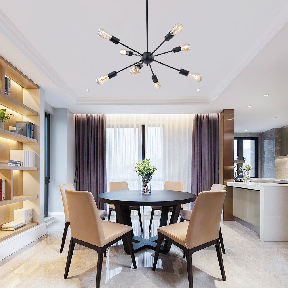 Black Sputnik Ceiling Light – Multi-Directional 8-Light Chandelier with Slopped Ceiling Kitchen Island Hanging Lights for dining rooms entryways