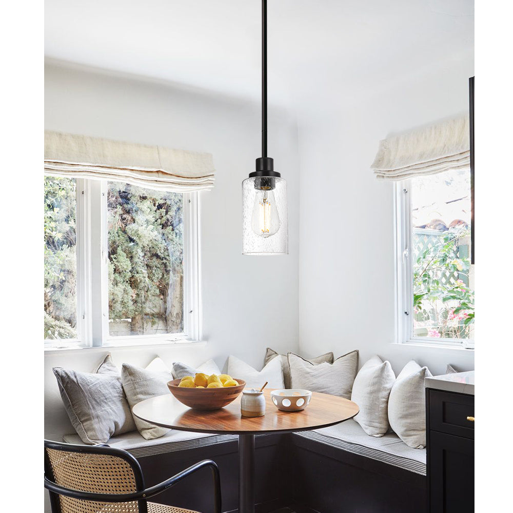 Pendant Light Fixture Black, 1-Light Modern Hanging Lighting Over Table, Adjustable Kitchen Island Lighting for Hallway Bedroom Office Bar