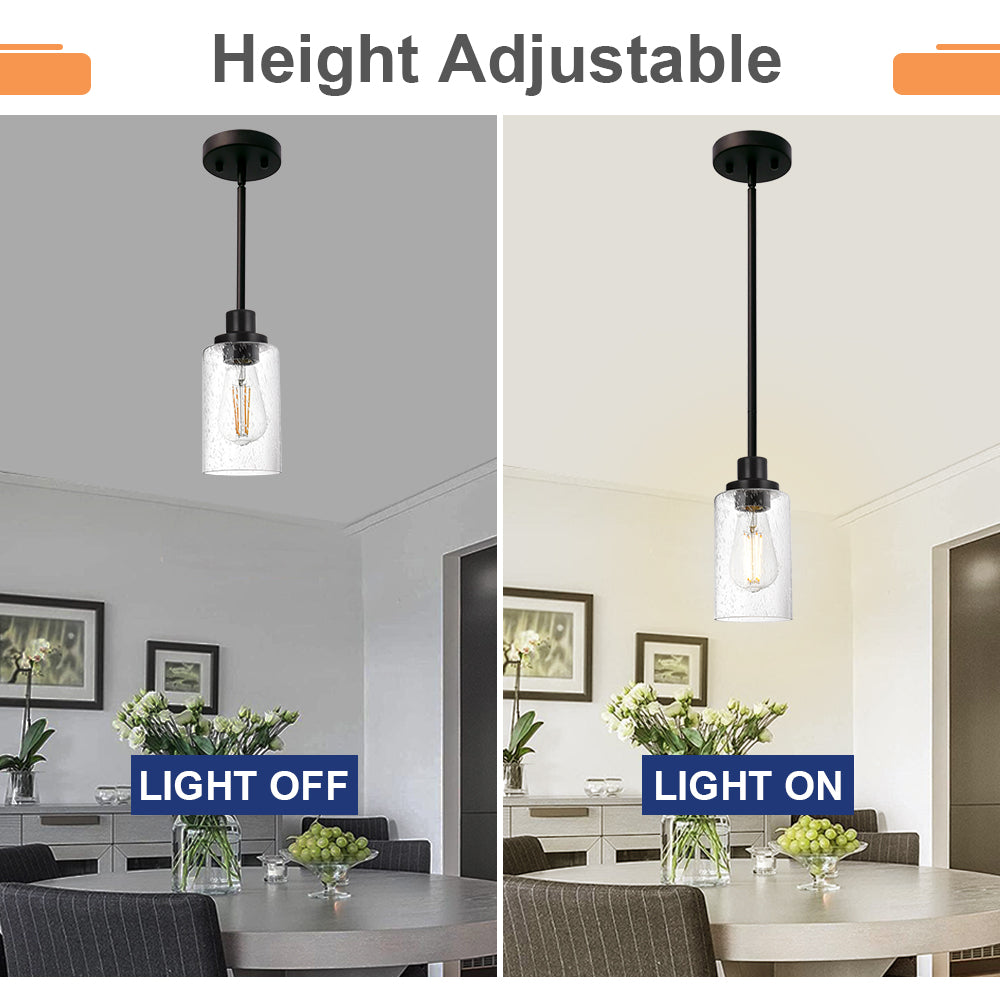 Pendant Light Fixture Black, 1-Light Modern Hanging Lighting Over Table, Adjustable Kitchen Island Lighting for Hallway Bedroom Office Bar