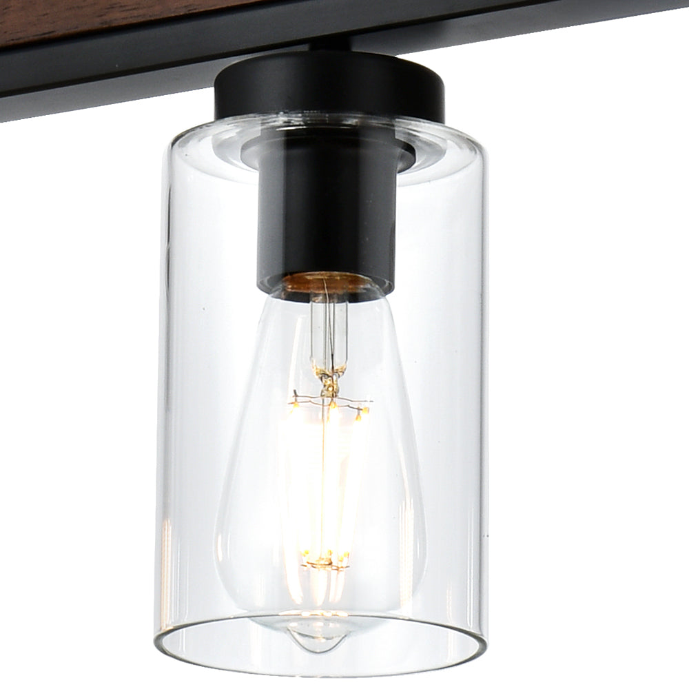 4-Lights Farmhouse Pendant Lights Fixtures Ceiling Hanging, Modern Black Kitchen Island Lighting with Clear Glass Lampshades & Wood Frame