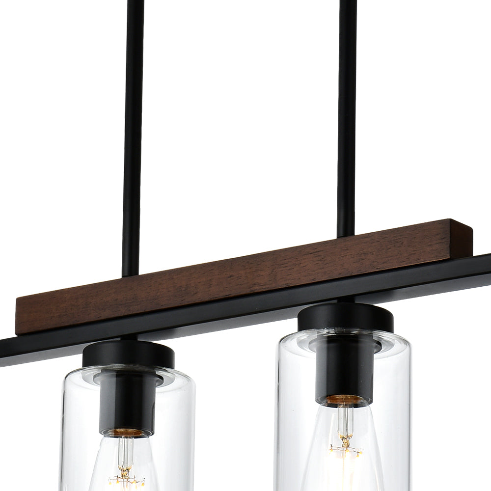 Kitchen Island Lighting, 6-Lights Black Dining Room Light Fixtures Over Table, Farmhouse Linear Chandelier with Clear Glass Shades & Wood Frame