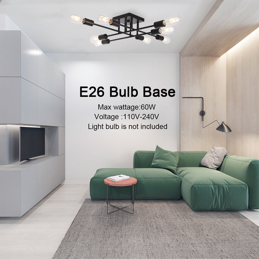 Modern Sputnik Ceiling Light – Black 6-light Flush Mount Lighting for Bathroom Elegance