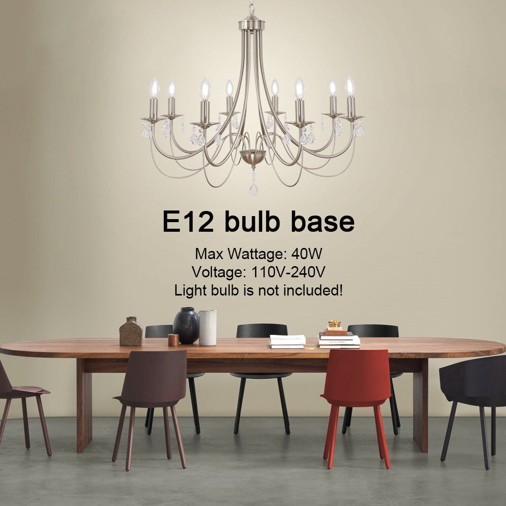 Crystal Chandeliers 8 Lights Brushed Nickel Chandelier Mid Century Ceiling Lighting Dining Room Light Fixtures Elegant Pendant Lighting for Dining Room