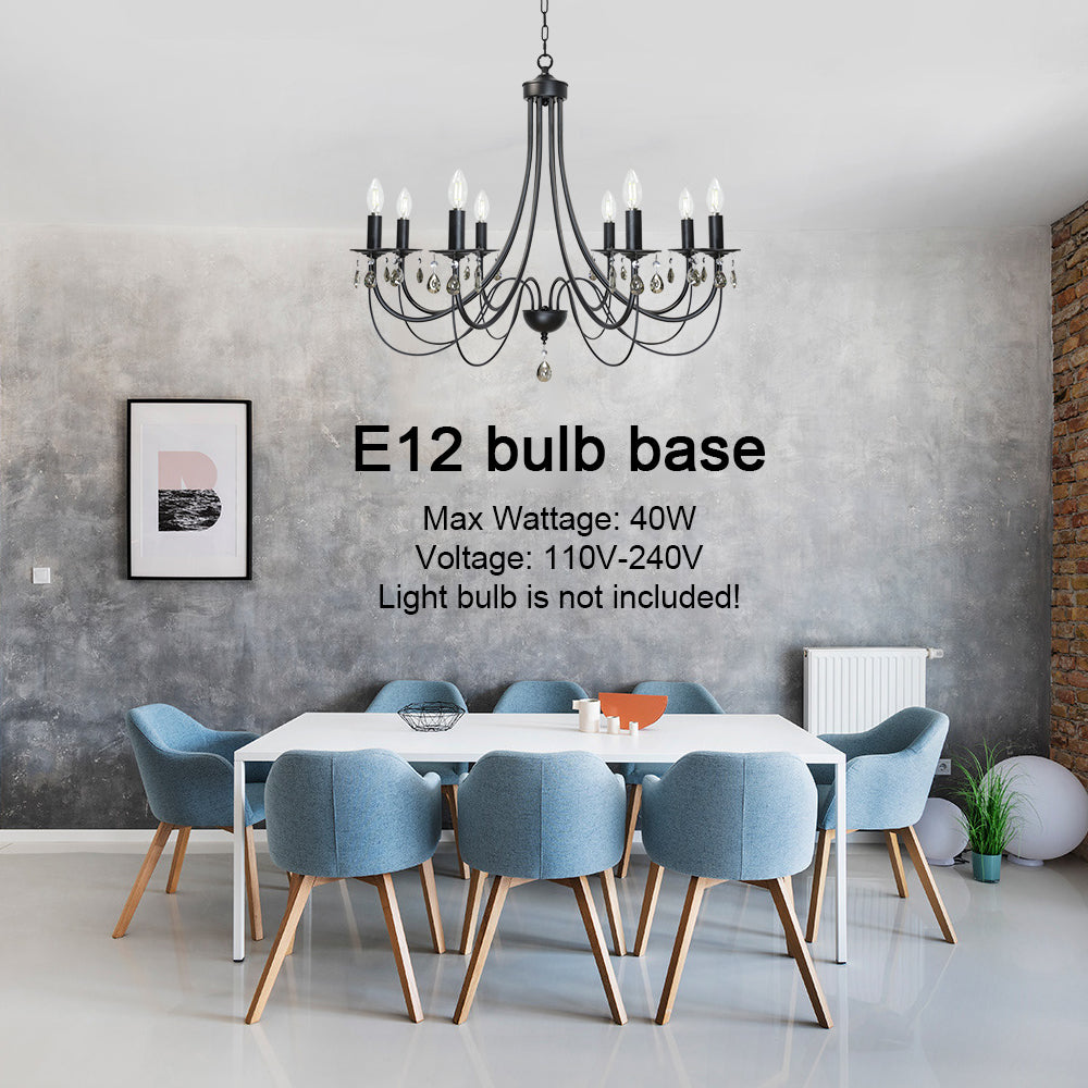 Crystal Chandeliers 8 Lights Black Chandelier Mid Century Ceiling Lighting Dining Room Light Fixtures Elegant Pendant Lighting for Dining Room