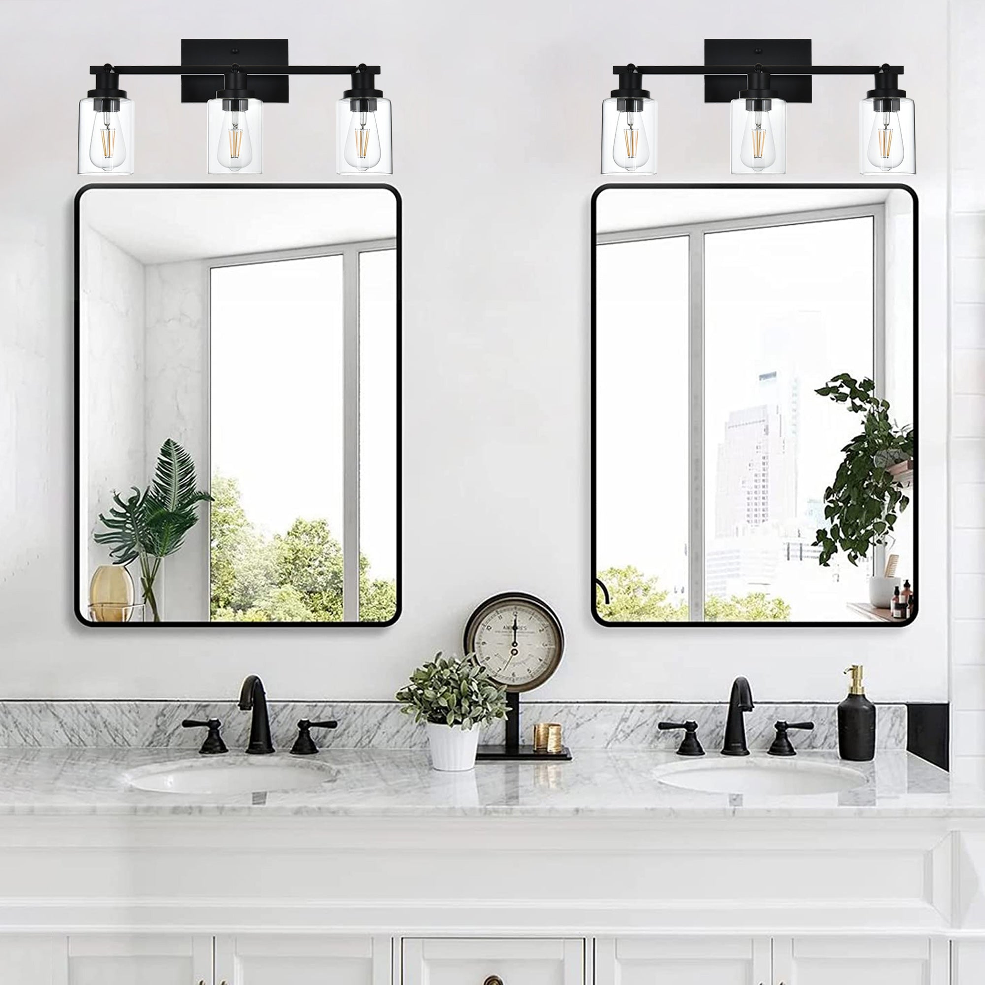 3 Light Bathroom Vanity Light Black Track Lighting Fixtures Ceiling, Vanity Lighting Fixtures with Rotatable Track Head for Hallway Porch Foyer Bath Storage, Clear Glass Shade