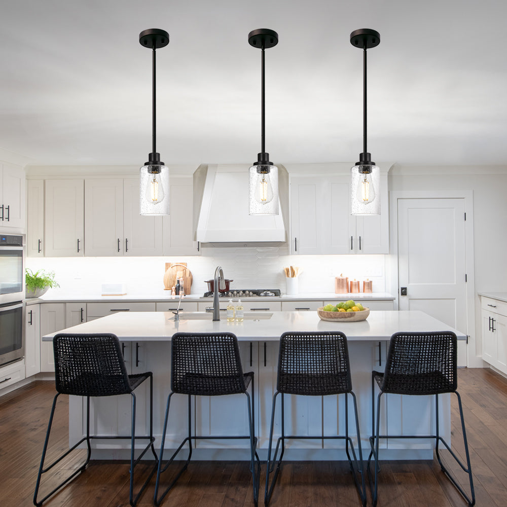Pendant Light Fixture Black, 1-Light Modern Hanging Lighting Over Table, Adjustable Kitchen Island Lighting for Hallway Bedroom Office Bar