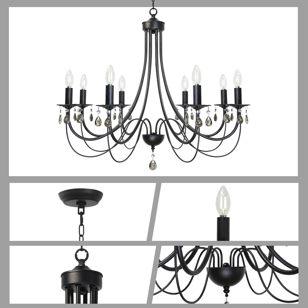 Crystal Chandeliers 8 Lights Black Chandelier Mid Century Ceiling Lighting Dining Room Light Fixtures Elegant Pendant Lighting for Dining Room