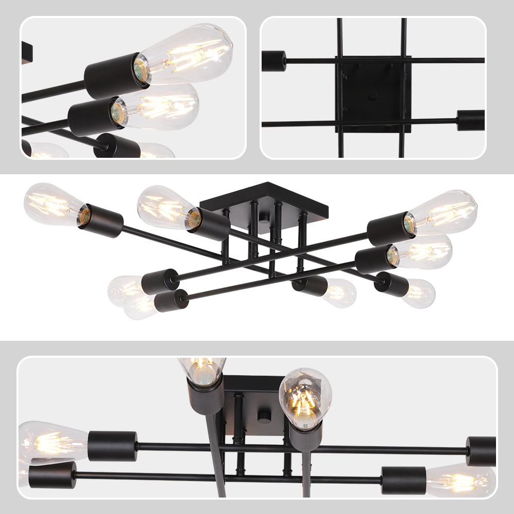 Modern Sputnik Ceiling Light – Black 6-light Flush Mount Lighting for Bathroom Elegance