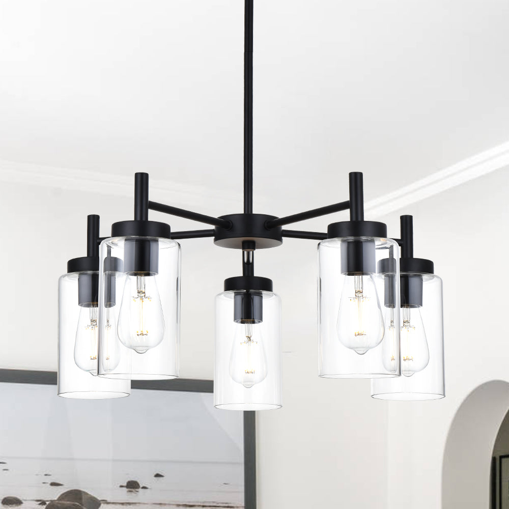 Contemporary 5-Light Large Chandeliers Oil Rubbed Bronze Modern Lighting Fixtures Hanging Clear Glass Shades Pendant Lighting for Dining Room Living Room Kitchen